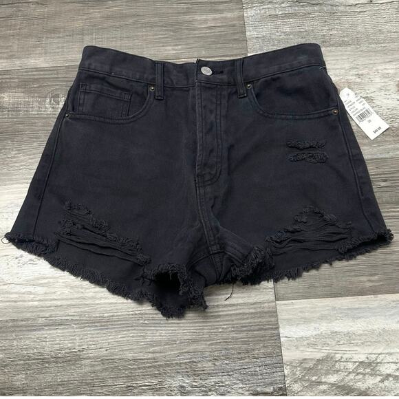 Pacsun Shorts NEW Vintage High Rise Black Womens 26 Distressed Button Fly Hot - Picture 1 of 10